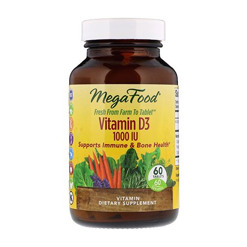 MegaFood  Vitamin D3 1000 IU  Immune and Bone Health Support  Vitamin and Dietary Supplement  Gluten Free  Vegetarian  60 Tablets (60 Servings) on Sale