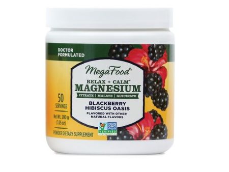 MegaFood Relax + Calm Magnesium - Formulated with Citrate  Malate & Glycinate - Vegetarian  Kosher & Made without Dairy & Soy - Blackberry Hibiscus Oasis Flavor - 7.05 Oz (50 Servings) Sale