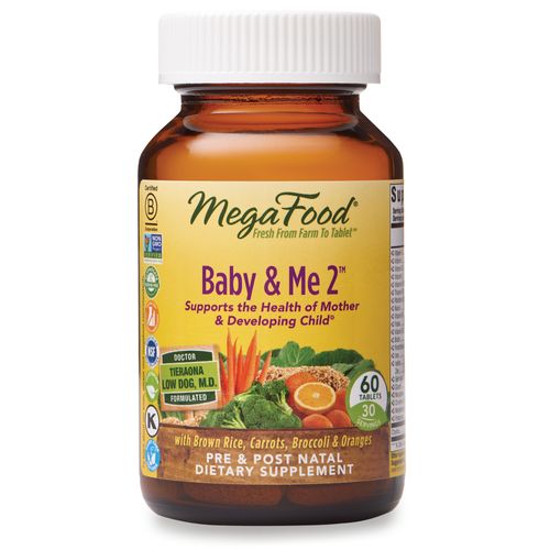 MegaFood Baby & Me 2 Prenatal Multivitamin - Prenatal Vitamins with Essential Nutrients like Folate (Folic Acid Natural Form)  Choline  Iron  Iodine  & Vitamin C & D - Non-GMO - 60 Tabs (30 Servings) Discount