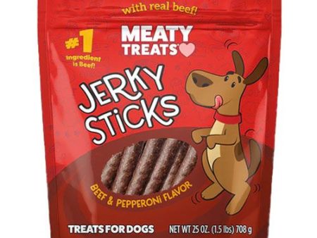 1 Bag Meaty Treats 25 Oz Jerky Sticks Real Beef & Pepperoni Flavor Dog Treats For Sale