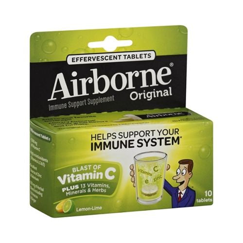 Airborne Vitamin C Effervescent Tablets  Lemon Lime - 10 ct Supply