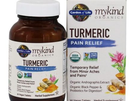 Garden of Life mykind Organics Turmeric Pain Relief 30 Tablets - 50mg Curcumin (95% Curcuminoids), Andrographis, Black Pepper & Probiotics - Organic, Non-GMO, Vegan & Gluten Free Herbal Supplements (B07G2LB8HP) For Discount